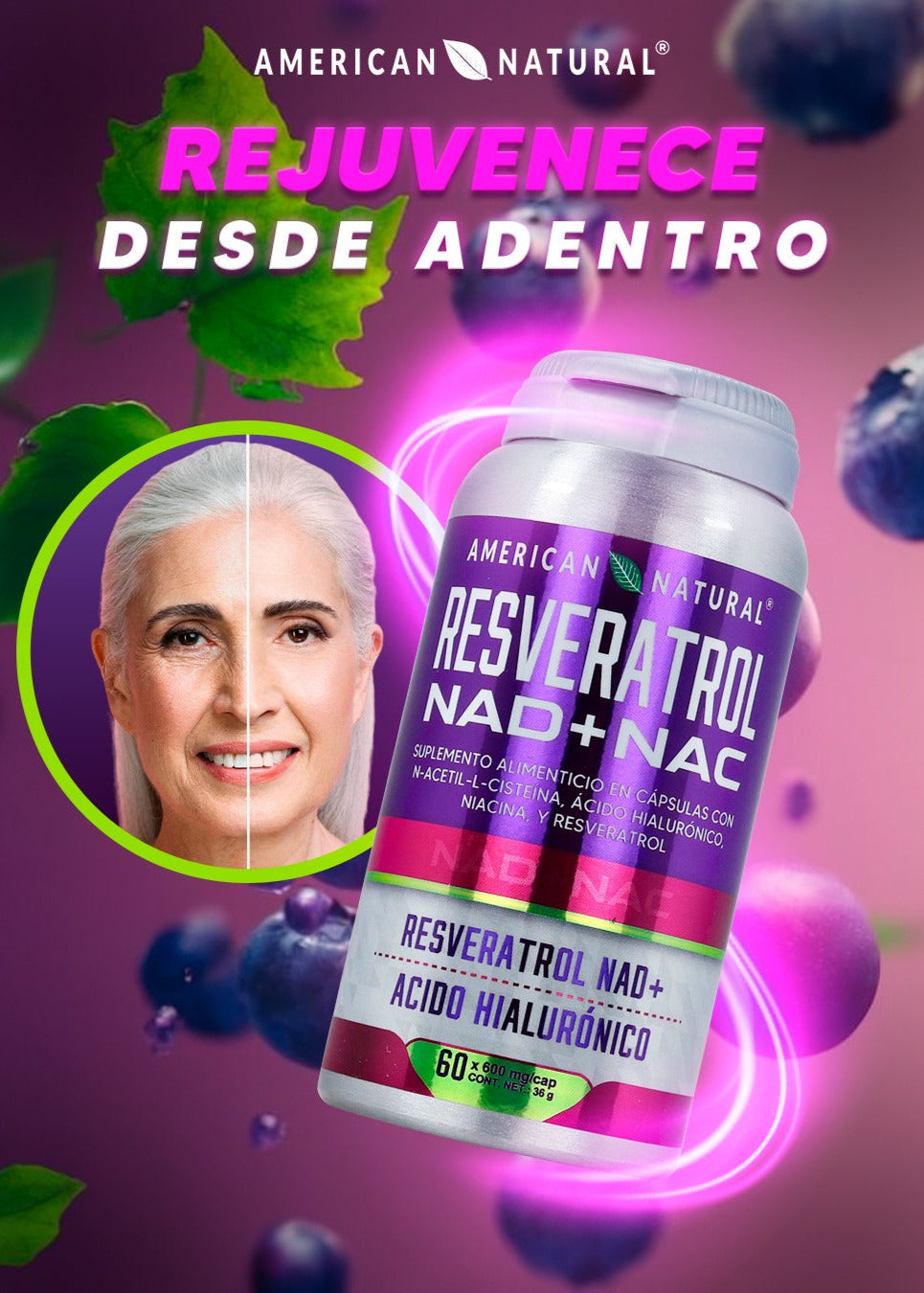 NAD+ Resveratrol Potente Suplemento En Capsulas Para El Envejecimiento